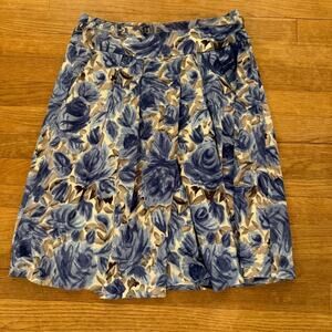 Talbots blue white floral pleated a-line belted midi skirt size petite 4 
 b29